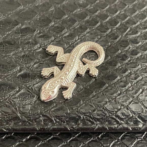 Snakeskin Embossed Vintage Silver Geeko Wallet Black - Picture 2 of 6